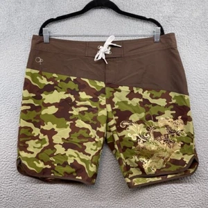 Ocean Pacific Girls Swim Short Green Brown Camouflage Mid Rise Logo Y2K Size XL - Picture 1 of 11
