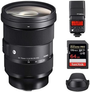 Sigma 24-70mm f/2.8 DG DN Art Lens for Sony E Mount+Godox TT350S Flash+64GB Kit