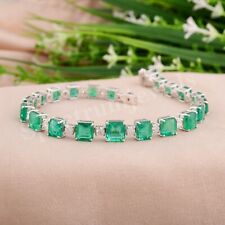 Natural Zambian Emerald Gemstone SI/H Diamond Bracelet 18k White Gold 17.52 Tcw
