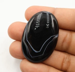 44x29x6.6 mm Natural Black Banded Agate Cabochon Oval Shape Stone 67.25 Cts - Picture 1 of 8