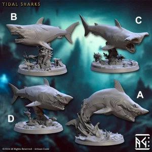 Tidal Sharks Beast Fantasy Miniature DnD 5E Figure RPG Tabletop Game Pathfinder - Picture 1 of 2
