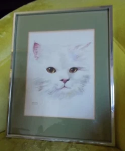 Peter Wong Watercolor Cat Signed Matted Framed 11" by 14" - Picture 1 of 5