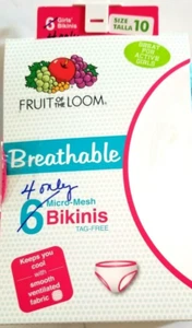 Fruit of the Loom Breathable Micro-Mesh girls 4 pack Briefs, Size 10, new - Picture 1 of 4