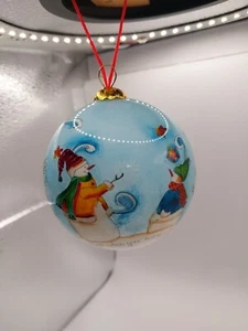 Li Bien Hand Painted Christmas Ornament  Snowman & Child Cloud Blue Glass  - Picture 1 of 6