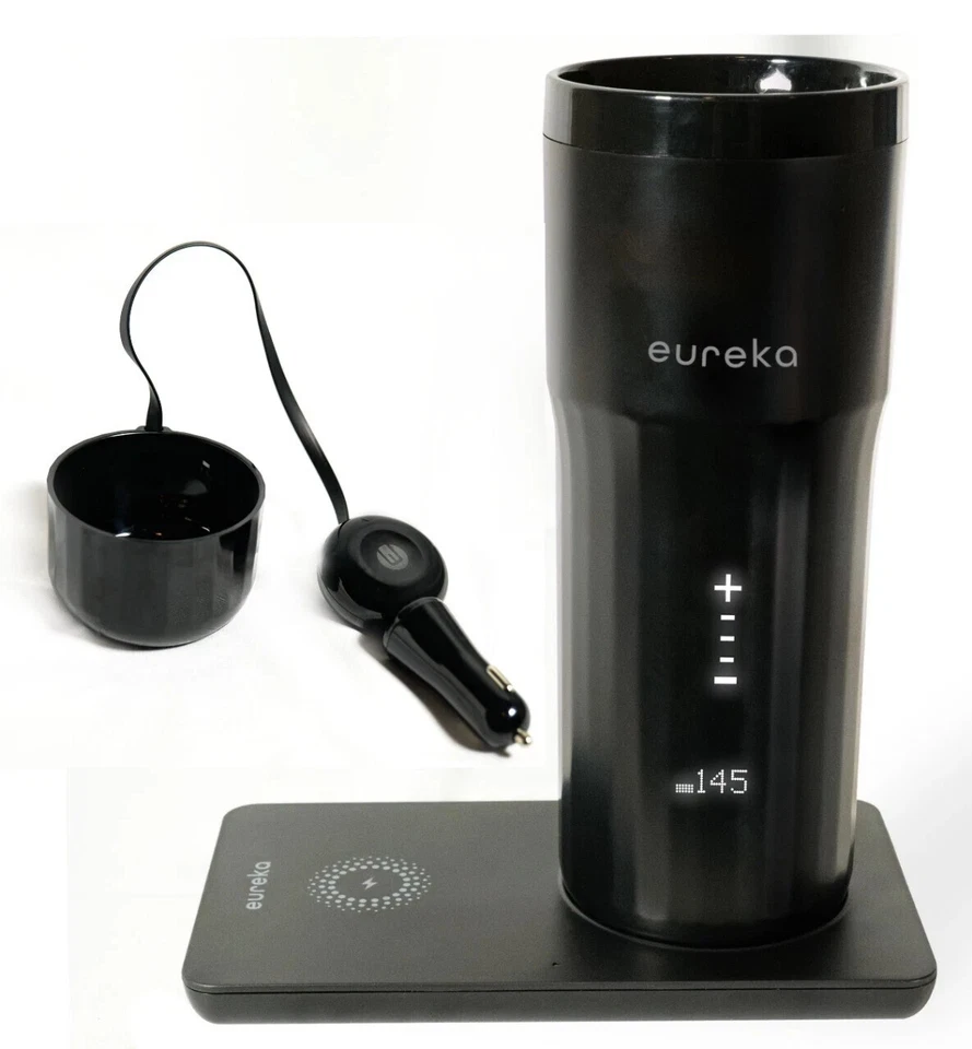 Eureka Temperature Control Smart Travel with Car Charger Black Coffee Mug 12oz - Image 1 of 4