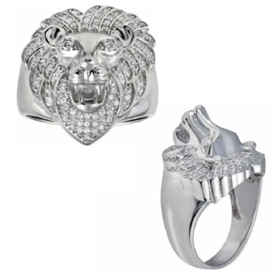 Anello Design Leone In Argento Sterling Con Pietre In Zirconia Cubica Da Uomo - Immagine 1 di 4