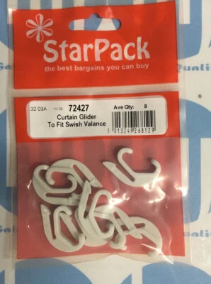 Curtain Rail Gliders Hooks to Fit Swish Valance Pack QTY 8No:72427 - Image 1 of 3
