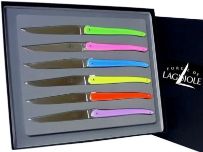 Forge de Laguiole Wilmotte Messer Steakmesser Tafelmesser Set Griff Acryl rosa - Image 1 of 4