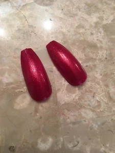 Ruby Red Glitter Glossy Long Coffin False Nails choose your shape - Picture 1 of 2