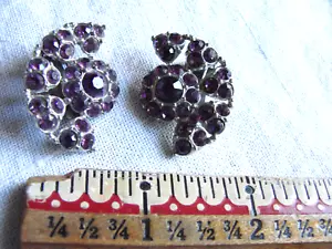 Orecchini clip strass viola vintage anni 20 30 ottime condizioni - Foto 1 di 5