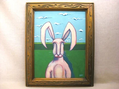 Кролик портрет картина, оригинальный в рамке кролик пейзаж причудливый - Изображение 1 из 3