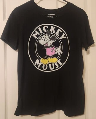 Disney Mickey Mouse Black Shirt Girls Juniors XL (15/17) Classic In Pink Shorts  - Image 1 of 3