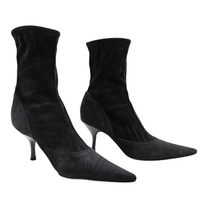 SERGIO ROSSI Vintage - Baby Calf Black Suede Mid Boot Pumps Heels - EU Size 37.5 - Picture 1 of 12