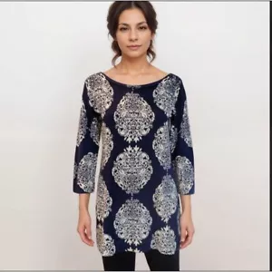 Lilly Pulitzer Sweater Women Sz S Blue Knit Merino Wool Paisley Business Casual - Picture 1 of 12