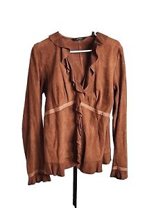 Express Brown Suede Western BOHO Long Sleeve Top/Jacket Size 13/14