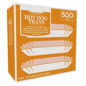 500 Paper Hot Dog Trays | White Hot Dog Wrappers | 8 Inch Hotdog Tray Holders... - Picture 1 of 5