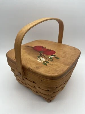 Longaberger Fruit Basket & Plastic Protector P Mercer Apple Handle 90s Spring M - Image 1 of 4