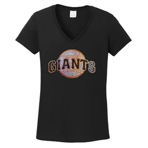 Damen San Francisco Giants V Neck T Shirt Strass viel Glitzer - Bild 1 von 1