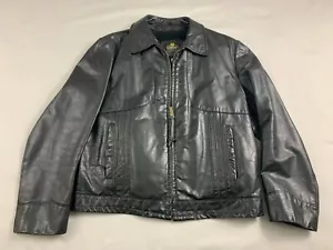 Vintage Cooper Black Leather Lined Motorcycle Jacket Coat Mens 44 Made in USA - Picture 1 of 16