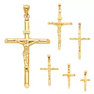 14 Karat echtes Gelbgold klassisches Kreuz Jesus Kruzifix religiöser Anhänger Männer Frauen - Bild 1 von 36