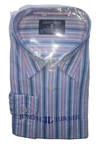 CAMISA DE PLUMÓN CON BOTONES de patrón de rayas premium Joseph Turner para hombre talla 17 43 XL *NUEVA CON ETIQUETAS* - Imagen 1 de 6