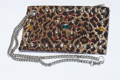 Bolso sin asas Dolce & Gabbana D&G marrón leopardo satinado cadena cristal tachonado Foto 1 de 4