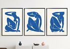 Set of 3 Blue Nude Henri Matisse Modern Wall Art Print. A3 A2 A1 Size