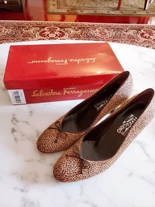 Auth Salvatore Ferragamo Galena Heels 9 Brown/Tan. Animal/Leopard Print - Picture 1 of 7