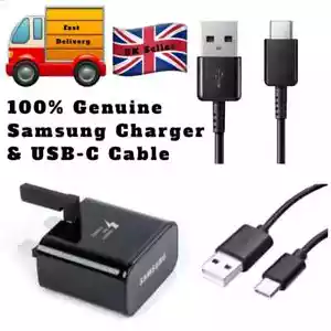 100% Original Samsung TA20 UK Fast Plug USB-C Cable Black A40 A50 A60 A70 A80 - Picture 1 of 6
