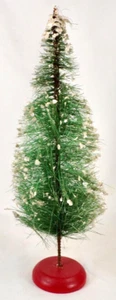 Bottle Brush Christmas Tree Red Wood Base Flocked Snow Putz 9.75in Vintage #7 - Picture 1 of 11