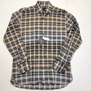 New $258 CALDER CARMEL Plaid Check Shirt Men's MEDIUM M Brown Gray LE #/100 - Picture 1 of 8