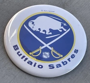 Vintage Large 6” Diameter NHL Services Buffalo Sabres Logo Pin Back Button Stand - Picture 1 of 4