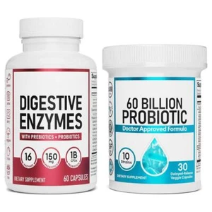 Digestive Enzymes & Probiotic Bundle - Good Health & Immune Support Vegan Capsules - Picture 1 of 10