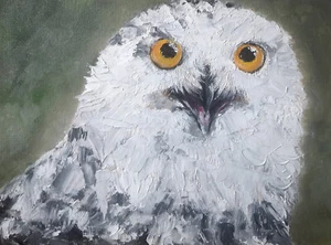 Owl original oil painting Portrait Impasto Canvas on stretcher Handmade 7,1x9,4 - Picture 1 of 3
