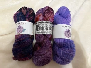 Hand Dyed Yarn “ Ruby & Roses” Lot Of 3 Skeins Merino Wool Fingering Weight - Picture 1 of 8