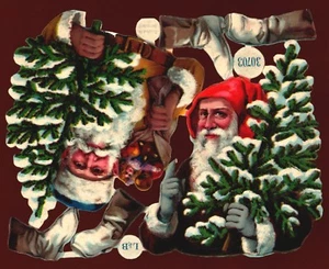 originaler Oblatenbogen 2 geprägte Weihnachtsmänner L&B 30703 - DIE CUT SCRAPS - Picture 1 of 1