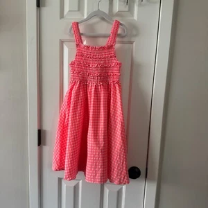 Andy and Evan Girls Smocked Top Hot Pink Checked Dress Size S Small 7 8 - Picture 1 of 10