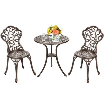 Costway 3PCS Patio Bistro Furniture Set Cast Aluminum Leaf Design Antique bronze - Image 1 of 4