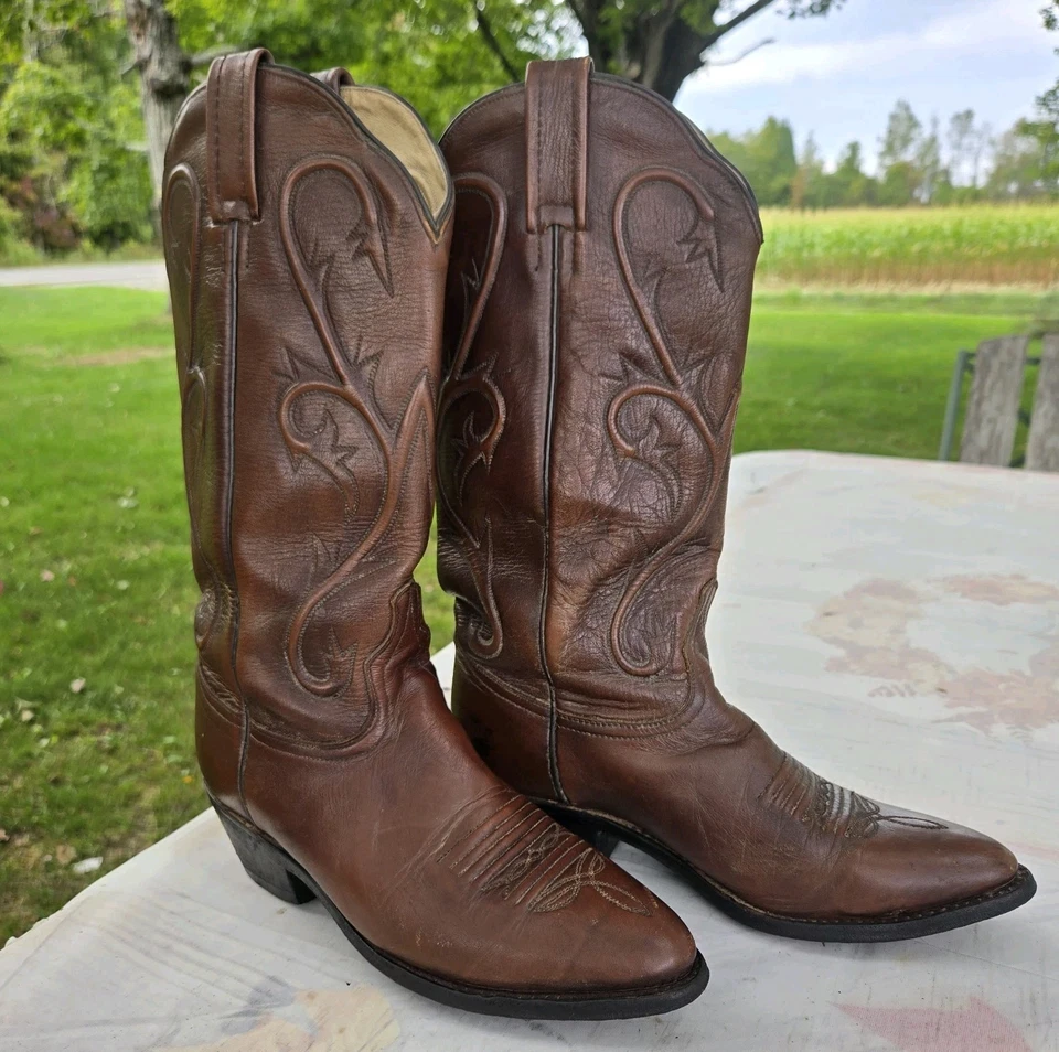 Botas vaqueras de cuero marrón vintage Dan Post para mujer talla 7M DP3211R Foto 1 de 4