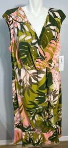 NWT London Times Women 18 W Midi Dress Tropical Floral Faux Wrap V-Neck New - Picture 1 of 10