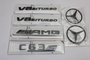 C63S V8 Biturbo AMG Gloss Black Badge Emblem Set for W204 W205 - Picture 1 of 5