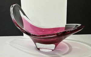 Jarrón firmado Paul Kedelv Flygsfors Coquille rojo rosa vidrio artístico MCM Freeform Bowl - Imagen 1 de 11