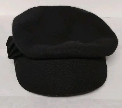 Gorra de noticiero negra para mujer sin marca talla única mezcla de lana acento floral Foto 1 de 4
