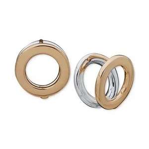 Anne Klein O Hoop Earrings Two Tone Huggie Style Shiny Trendy Fashion Chic NWT - Picture 1 of 13