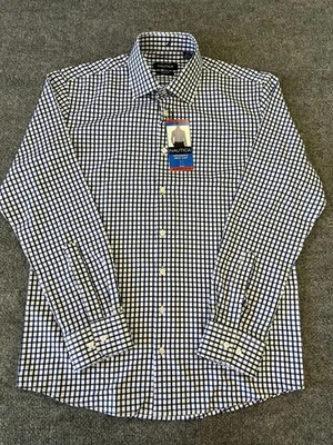 Nautica Performance Dress Shirt Mens Medium Blue Button Down Slim Fit Plaid - Image 1 of 4