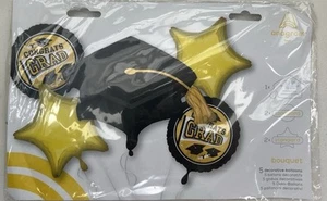 GRADUATION GOLD BLACK BALLOON BOUQUET ANAGRAM JUMBO NIP - Picture 1 of 3