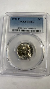 1943-P Jefferson Silver War Nickel MS 66 PCGS hermoso tono 35 % plata - Imagen 1 de 4