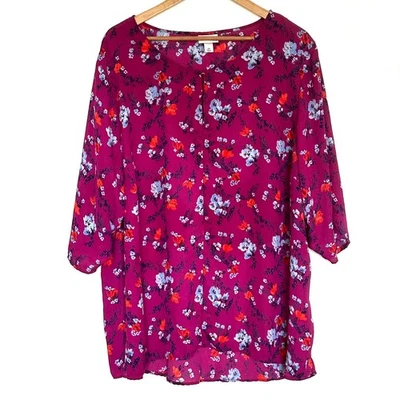 Ava & Viv Shirt Women's 3X Floral Boho Sheer 3/4 Sleeve Blouse Top - Image 1 of 4