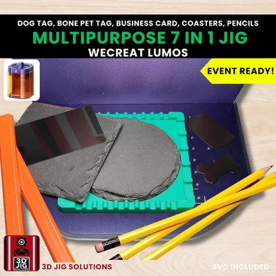 3D JIG SOLUTIONS WeCreat Lumos 7-in-1 Laser Engraving Jig Tags, Coasters, Business Cards, Pencils