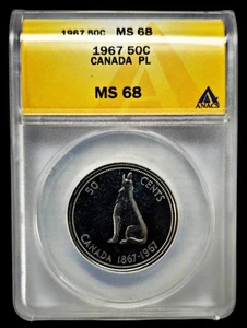 1967 CANADA HALF DOLLAR FIFTY CENTS PROOF LIKE MS68 CAMEO 50 CENTS WOLF PM0126 - Picture 1 of 2